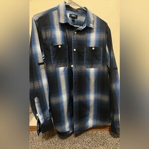 Medium blue plaid button down
